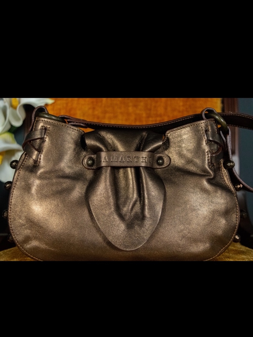 Rare Vintage Lamarthe Paris Metallic Leather Shoulder Bag